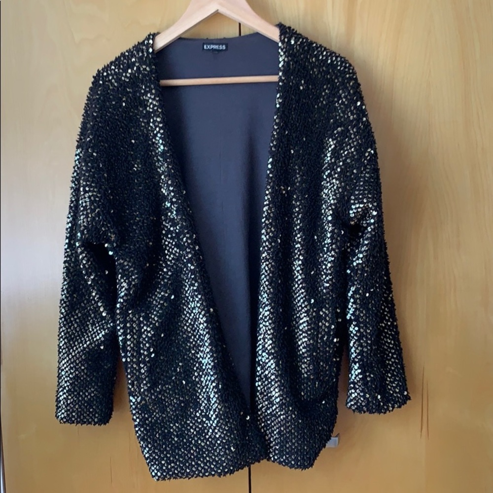 Express gold sequenced black cardigan